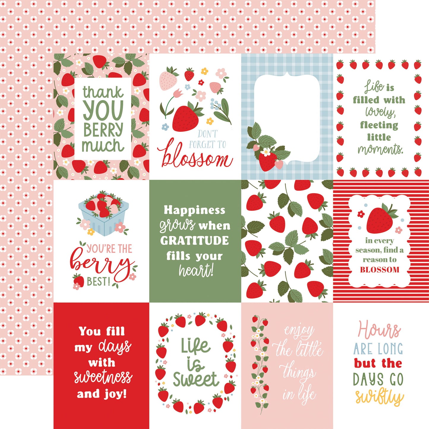 Echo Park Strawberry Fields: 3x4 Journaling Cards DS Paper (1 Sheet)