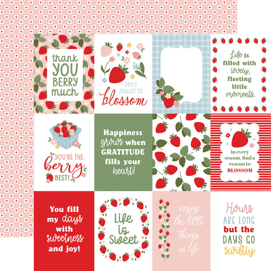 Echo Park Strawberry Fields: 3x4 Journaling Cards DS Paper (1 Sheet)