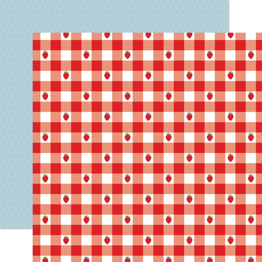 Echo Park Strawberry Fields: Strawberry Gingham DS Paper (1 Sheet)