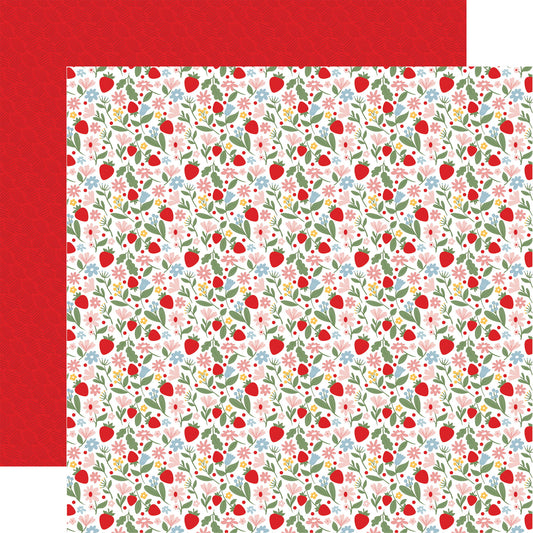 Echo Park Strawberry Fields: Flowers And Fruit DS Paper (1 Sheet)