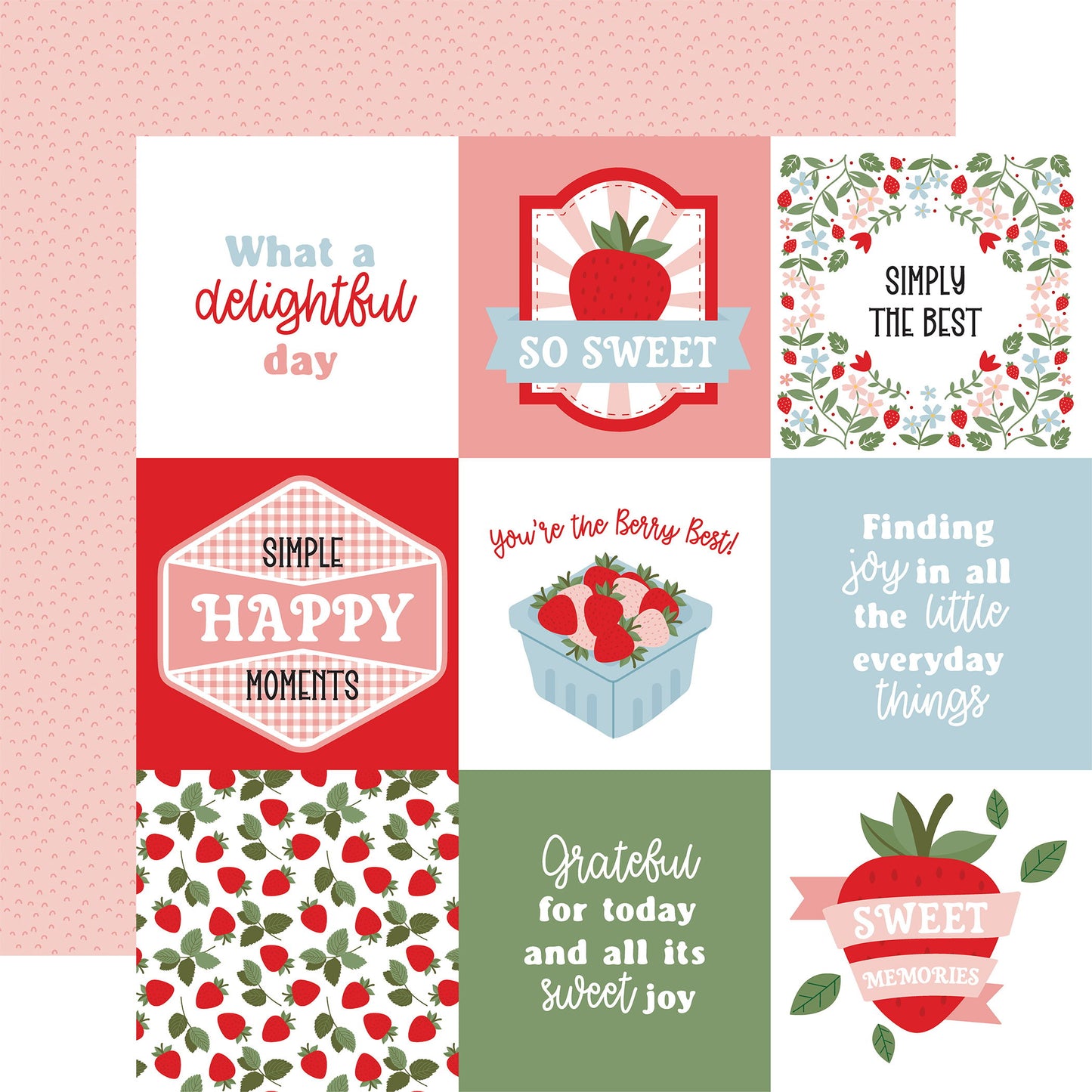 Echo Park Strawberry Fields: 4x4 Journaling Cards DS Paper (1 Sheet)