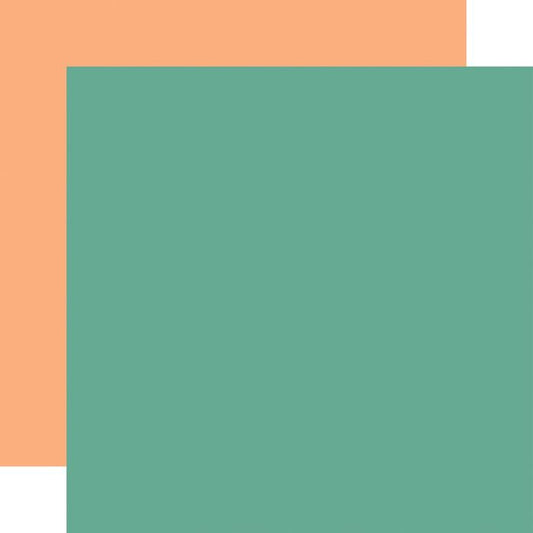 Echo Park Spooktacular Halloween Double-Sided Cardstock 12"X12"-Teal/ Light Orange  Coordinating Solid DS Paper (1 Sheet)