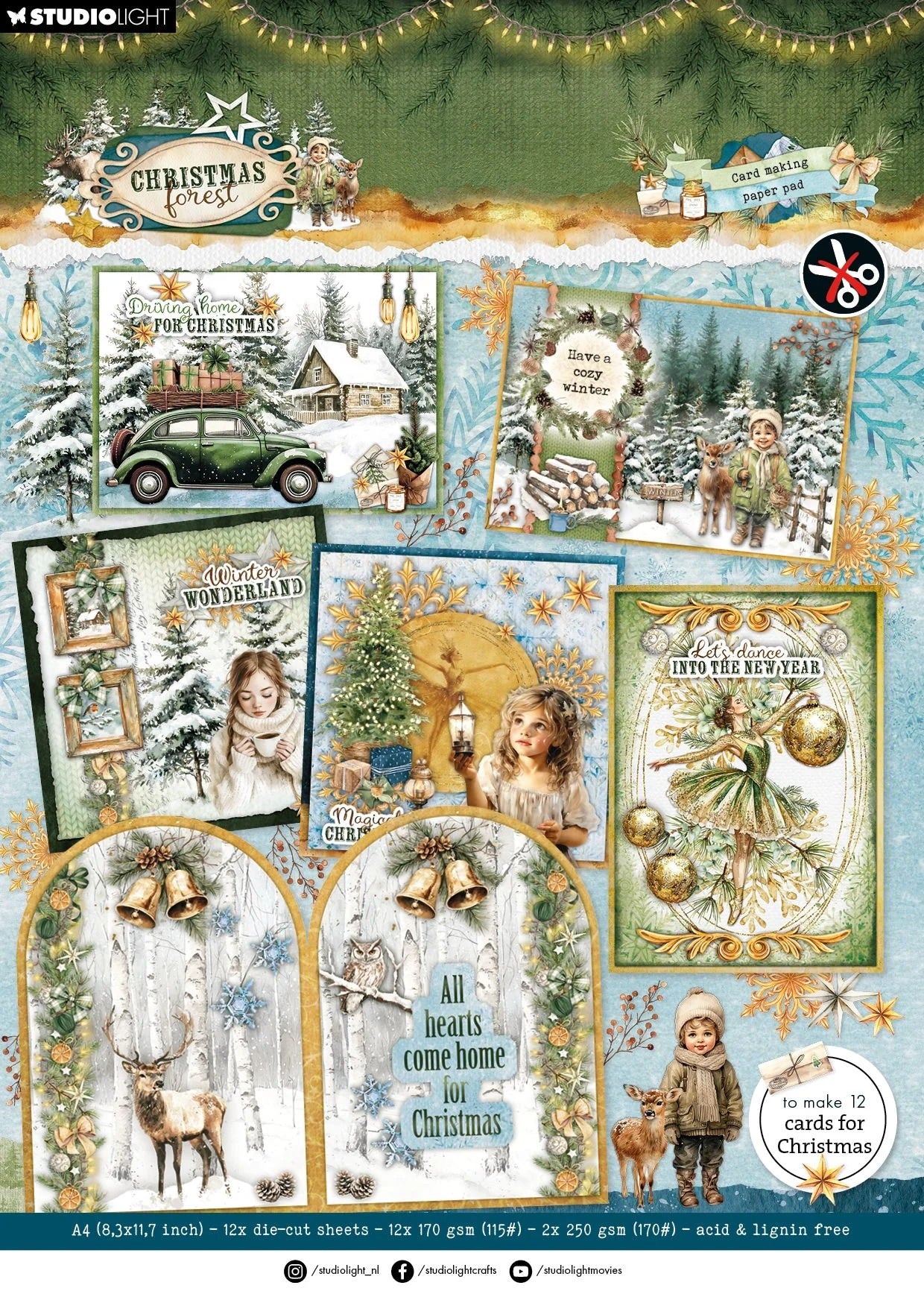 Studio Light Card Making Pad Christmas Forest 14 Sheets