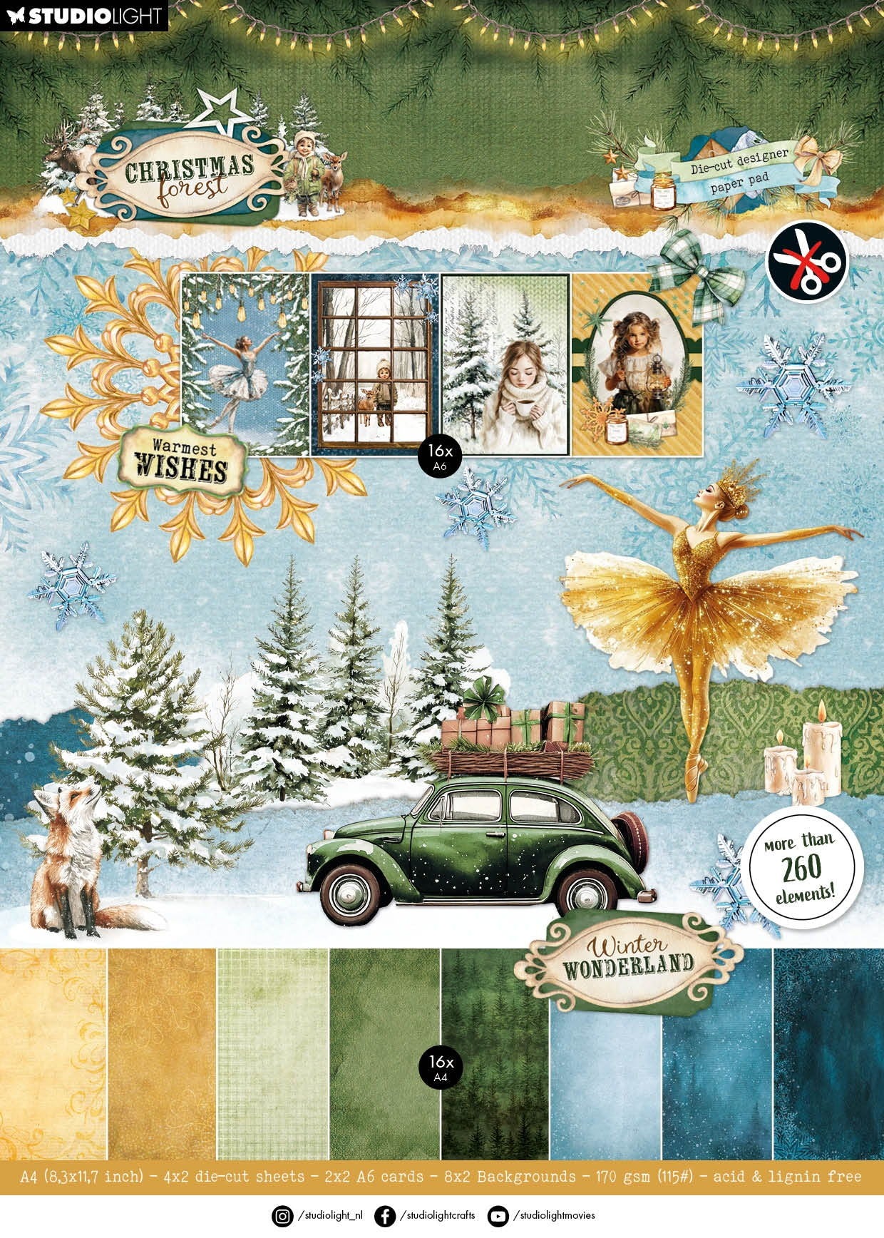 Studio Light Die-Cut Designer Paper Pad DIY Paper Christmas Forest 28 Sheets