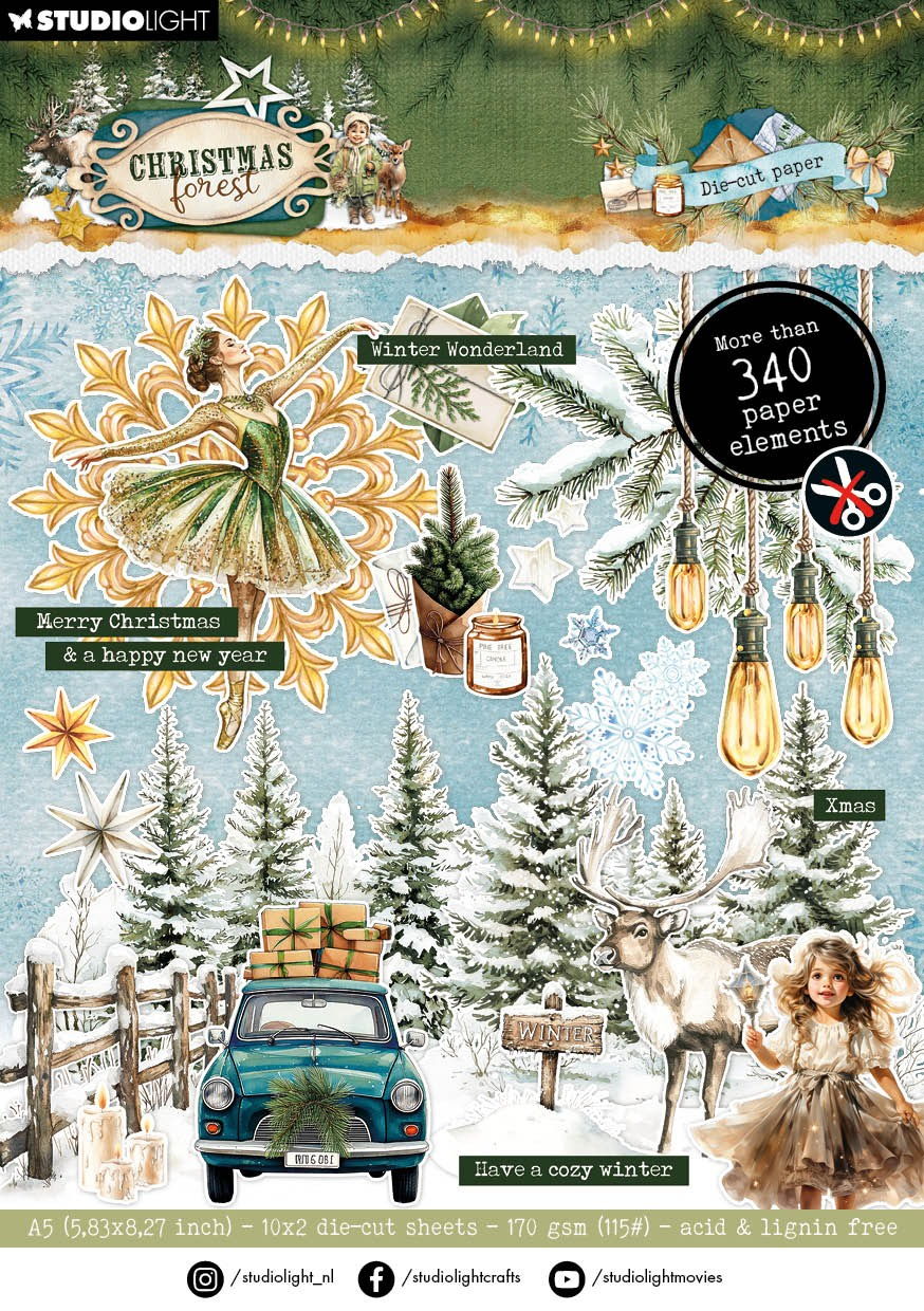 Studio Light Die-Cut Paper Pad Paper Elements Christmas Forest 20 Sheets