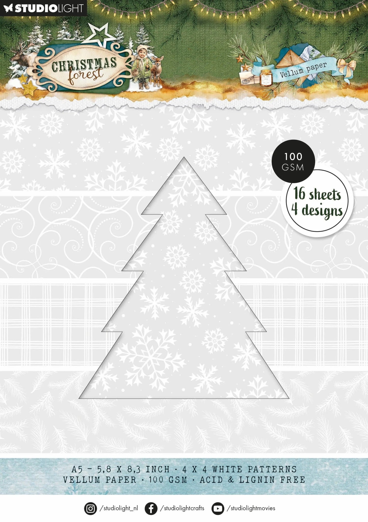 Studio Light Vellum Paper Pad Backgrounds Christmas Forest 16 Sheets