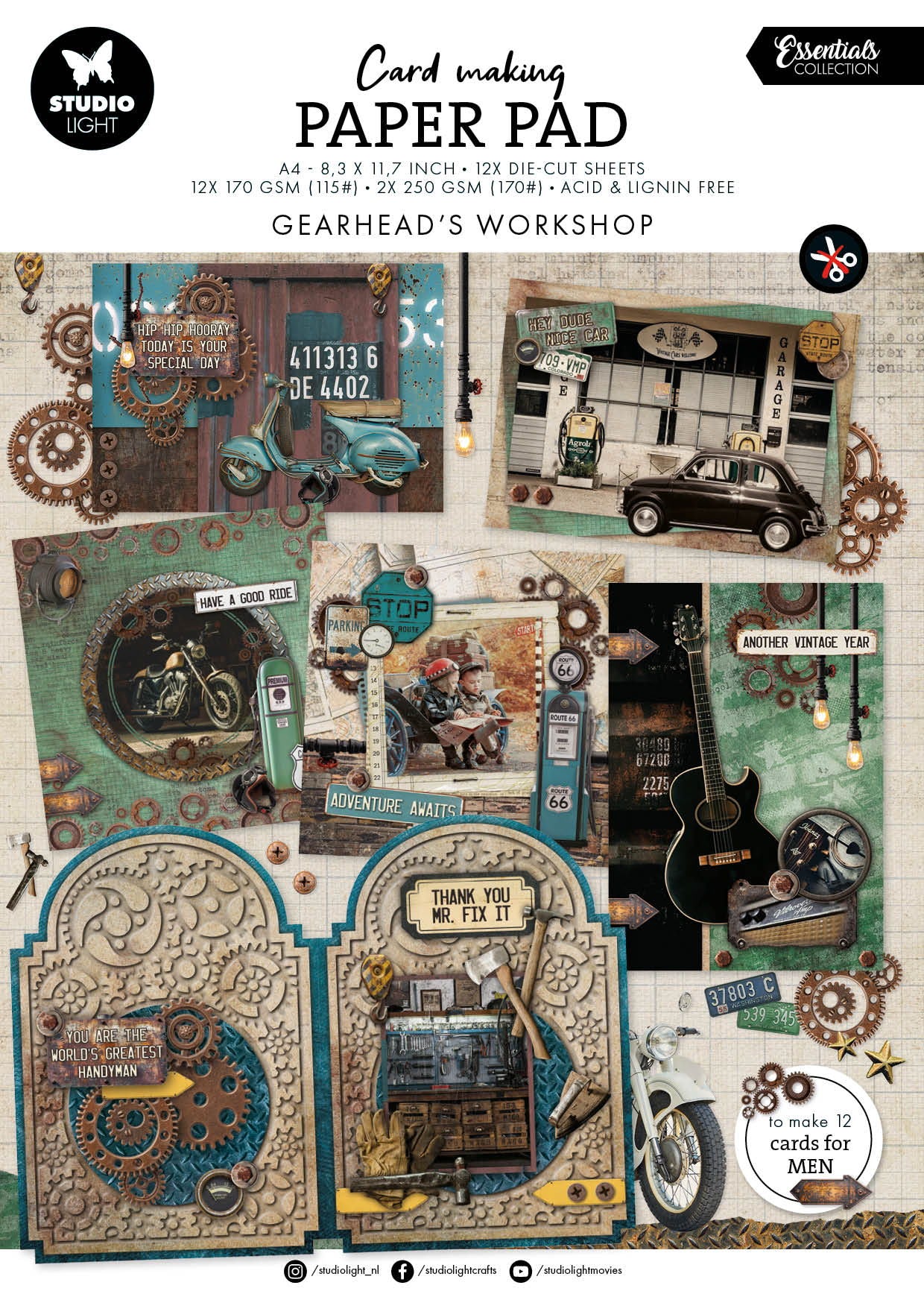 Studio Light Cardmaking Pad Gearhead Workshop Essentials 14 Sheets