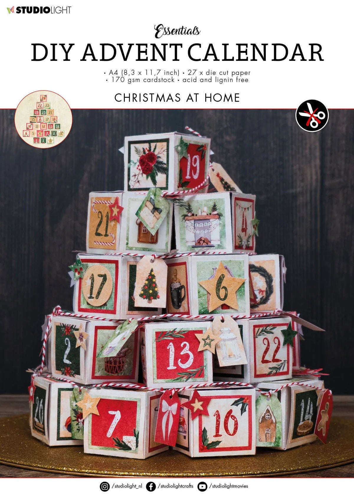 Studio Light Essentials Die Cut Block Advent Calendar: Christmas At Home, A4, 27 Sheets