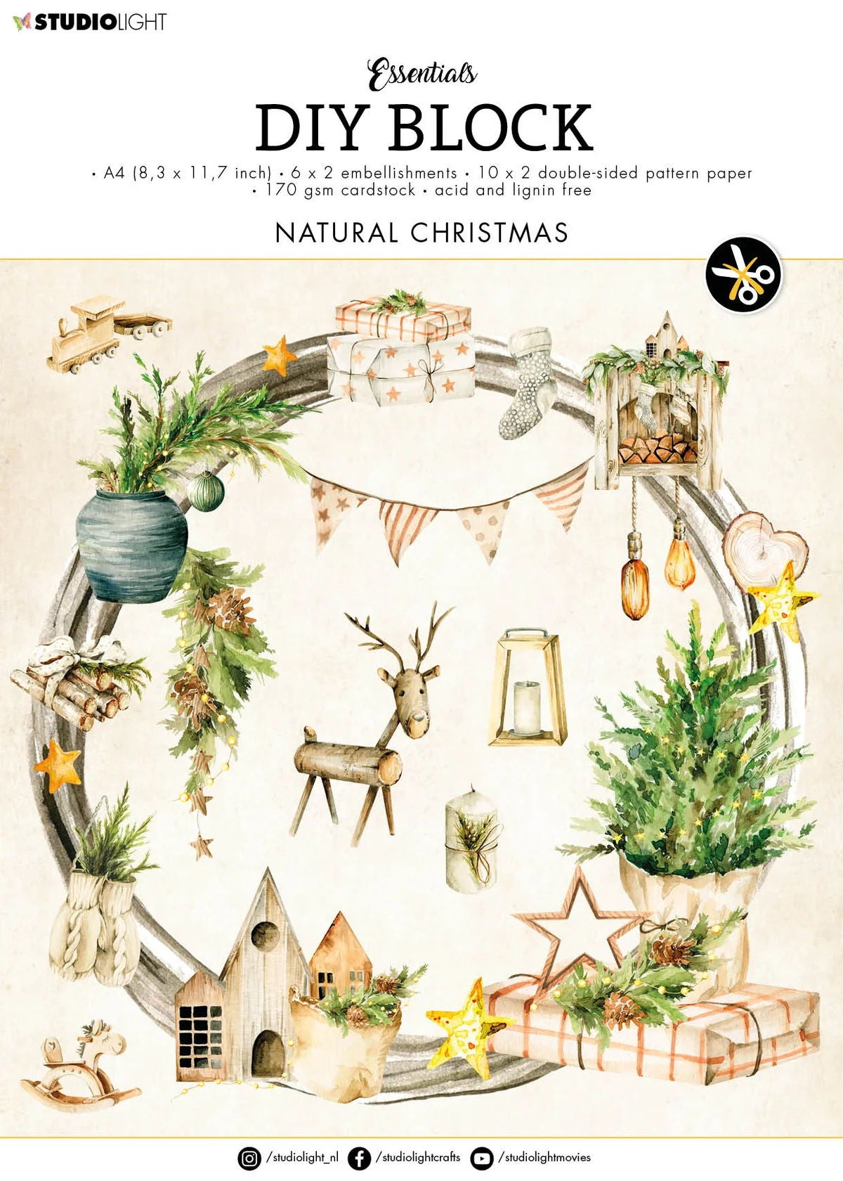 Studio Light Essentials DIY Block: Natural Christmas, A4, 32 Sheets