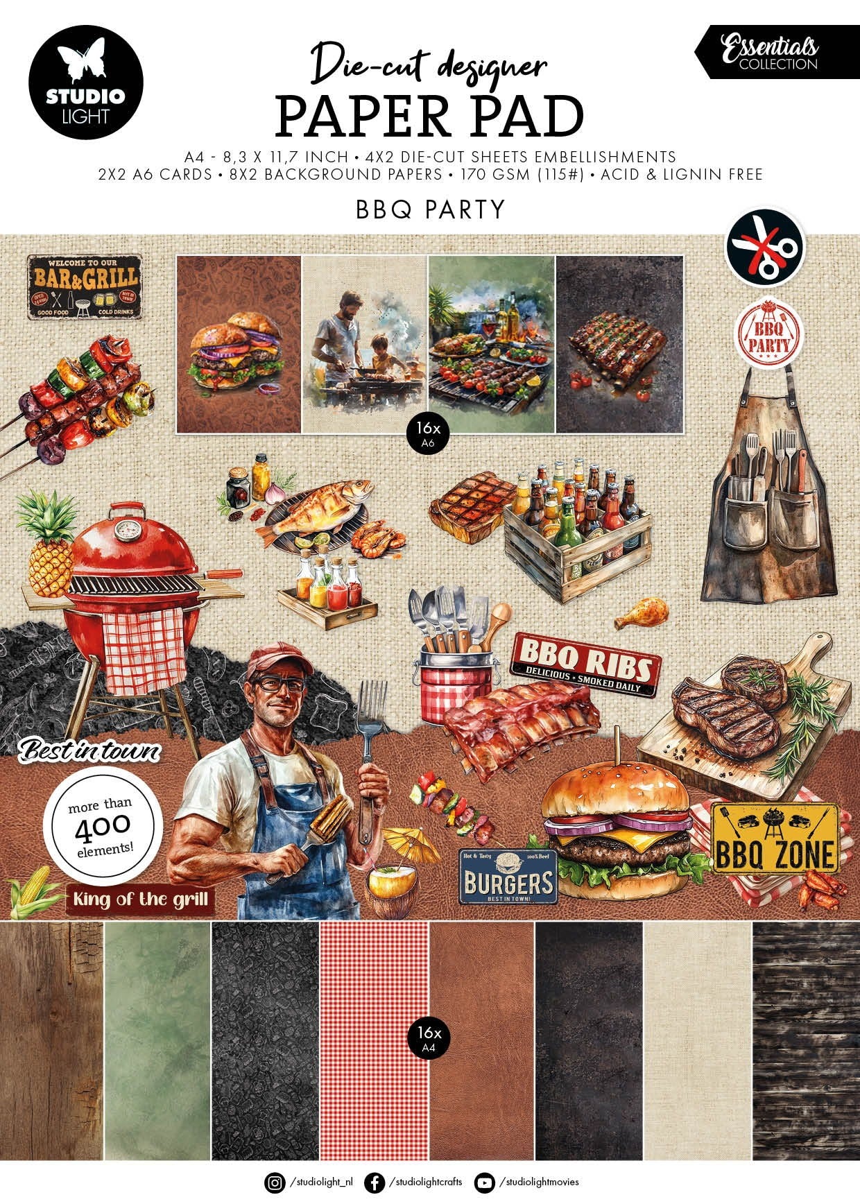 Studio Light Die-Cut Paper Pad BBQ Party Essentials 28 Sheets
