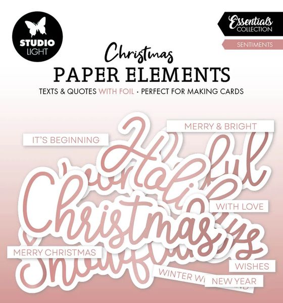 Studio Light  Essentials Paper Elements Rose Gold Sentiments, 40 PC