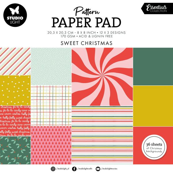 Studio Light Essentials Pattern Paper Pad: Sweet Christmas Essentials, 8x8 inches, 36 Sheets