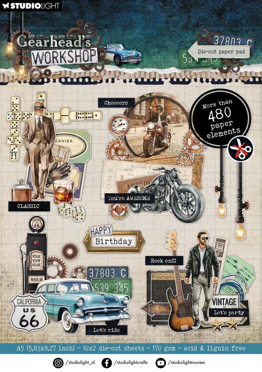 Studio Light Die-Cut Paper Pad Die-Cut Elements Gearhead's Workshop 20 Sheets