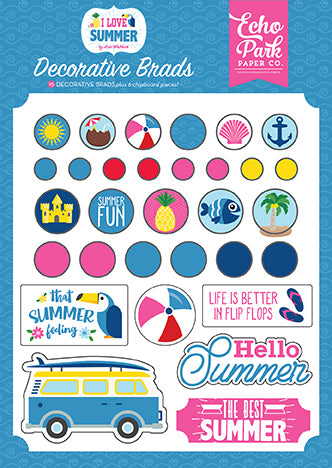 DISC - I Love Summer Decorative Brads