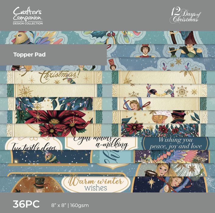Crafter's Companion Twelve Days Of Christmas Topper Paper Pad 8"X8"-Twelve Days of Christmas