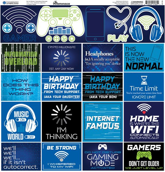 Reminisce Technology Overload 12x12 Stickers