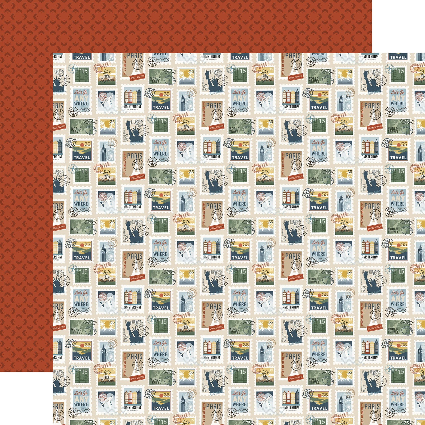 Echo Park It's Time To Travel: Anywhere Stamps 12x12 Patterned Paper