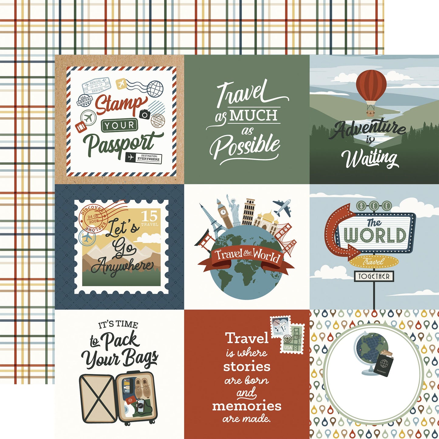Echo Park It's Time To Travel: 4x4 Journaling Cards 12x12 Patterned Paper