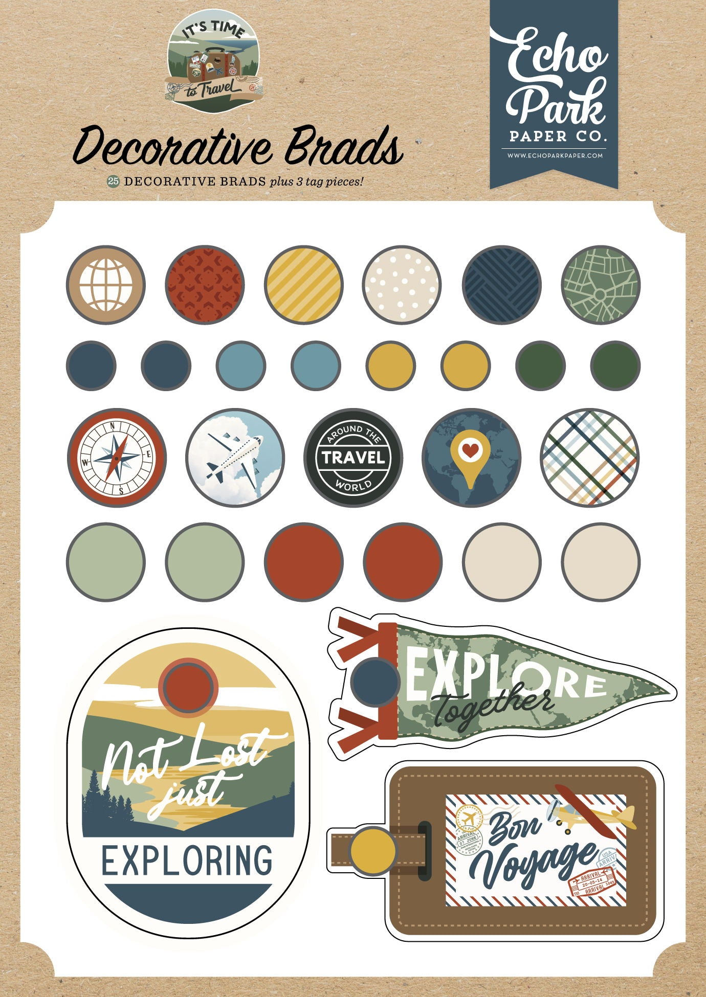 Echo Park It's Time To Travel Decorative Brads