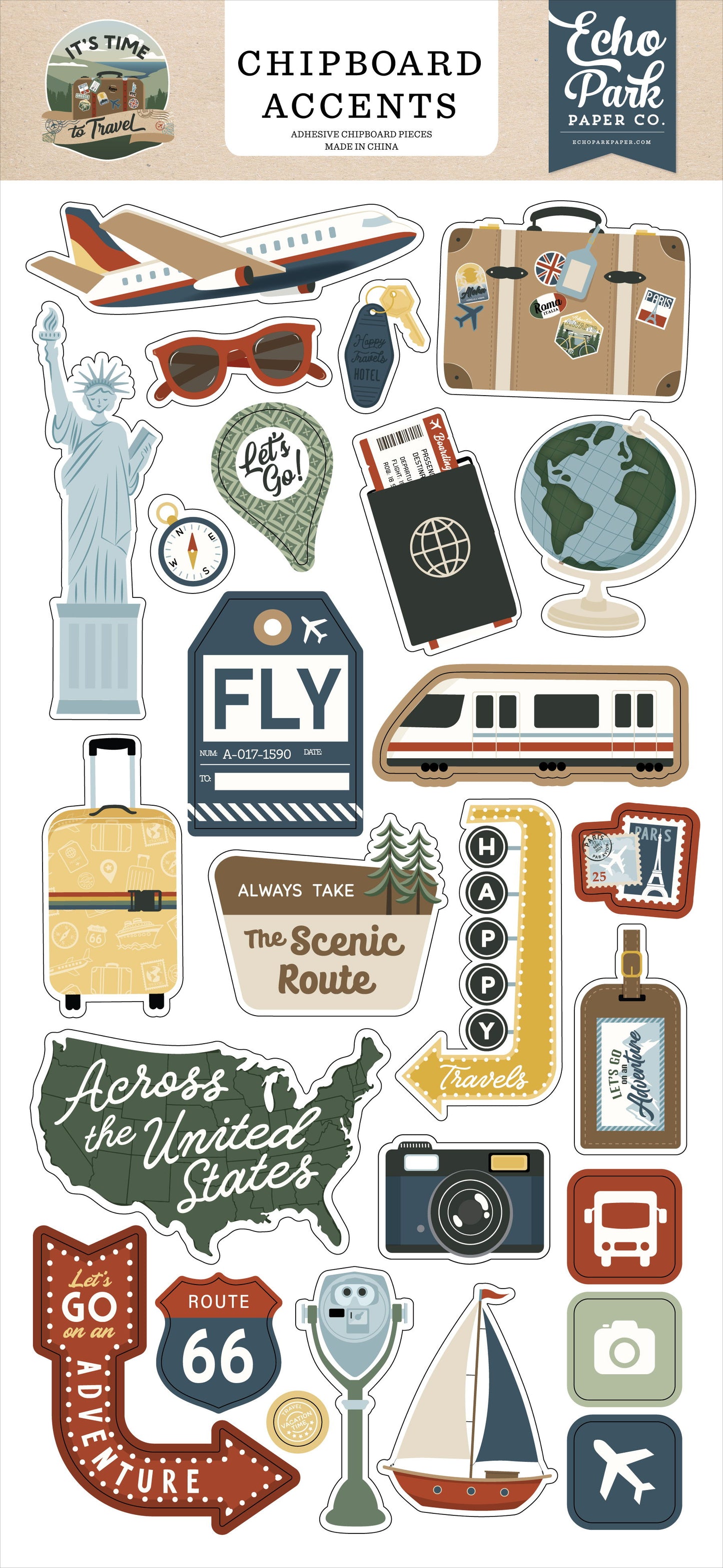 Echo Park It's Time To Travel 6x13 Chipboard Accents