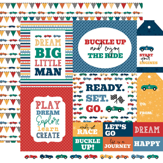 Echo Park Vroom! - Multi Journaling Cards DS Paper (1 Sheet)