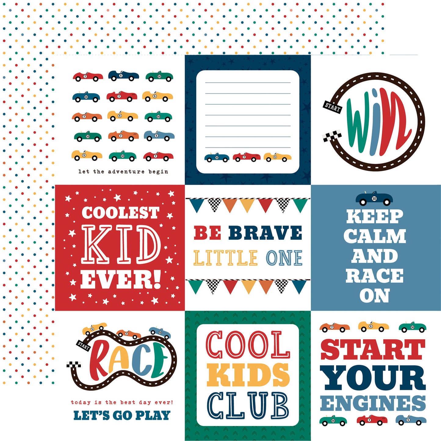 Echo Park Vroom! - 4x4 Journaling Cards DS Paper (1 Sheet)