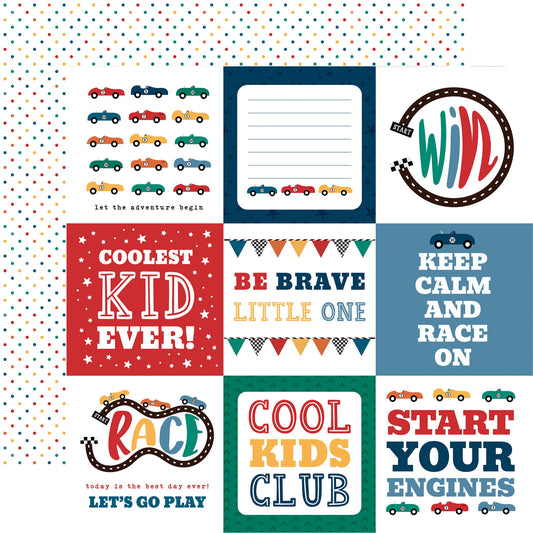 Echo Park Vroom! - 4x4 Journaling Cards DS Paper (1 Sheet)