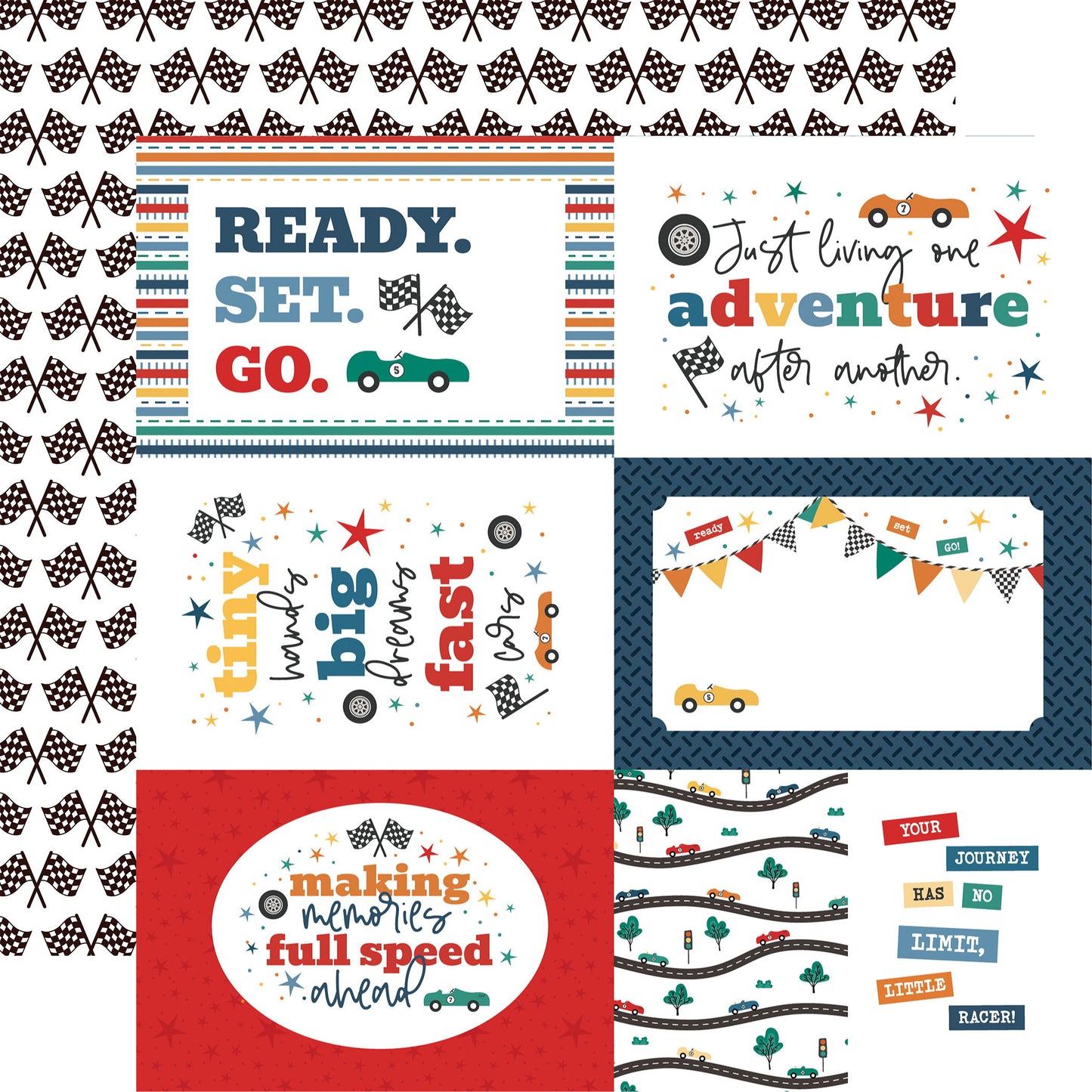 Echo Park Vroom! - 6x4 Journaling Cards DS Paper (1 Sheet)
