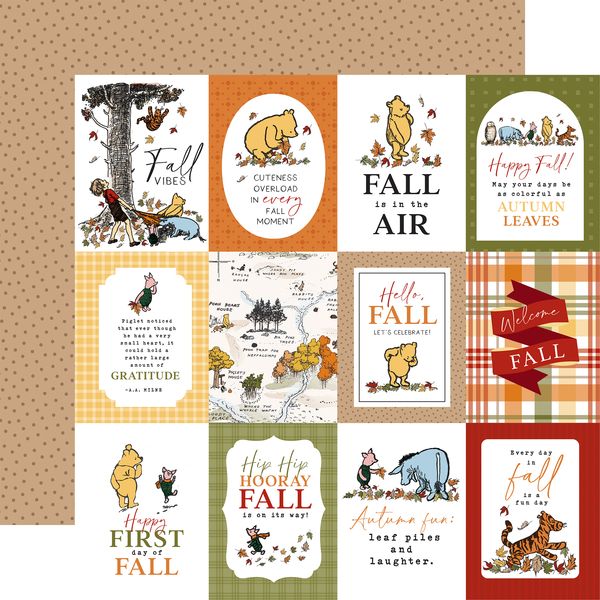 Echo Park Winnie The Pooh Autumn 3x4 Journaling Cards 12x12 DS DS Patterned Paper (1 Sheet)