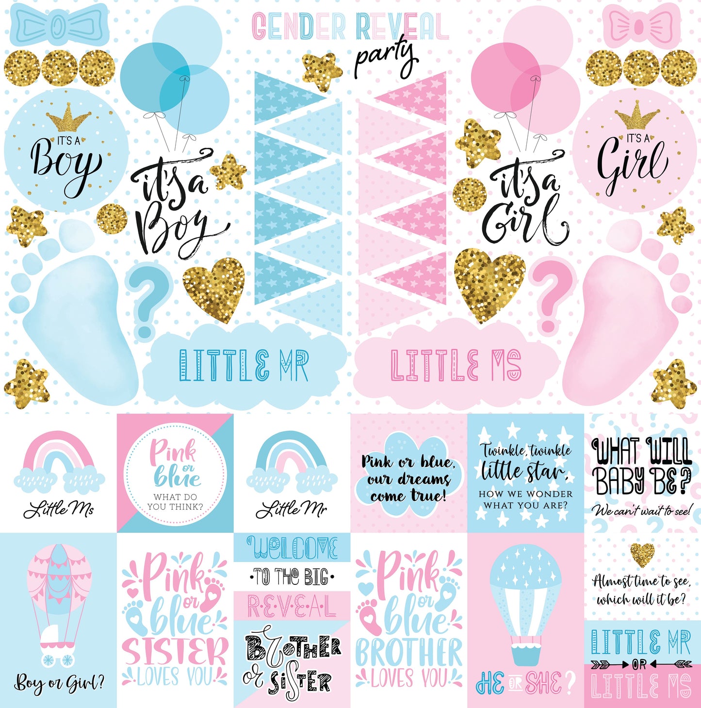 Reminisce Gender Reveal Party 12x12 Sticker