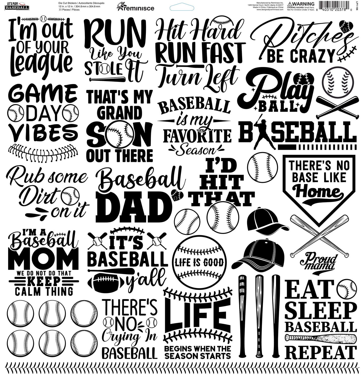 Reminisce Let's Play Baseball 12x12 Sticker